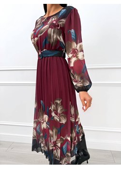Bordowa Plisowana Sukienka w Kwiaty ze sklepu ModnaKiecka.pl w kategorii Sukienki - zdjęcie 187387669