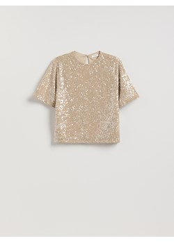 Reserved - Cekinowy t-shirt boxy - kremowy ze sklepu Reserved w kategorii Bluzki damskie - zdjęcie 187387795