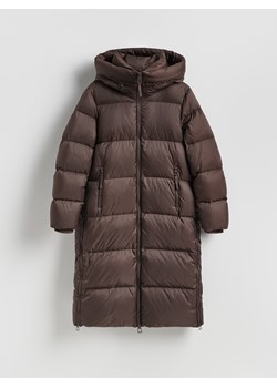 Reserved - Puchowa kurtka z kapturem - ciemnobrązowy ze sklepu Reserved w kategorii Płaszcze damskie - zdjęcie 187387929