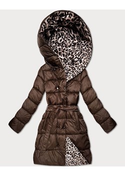 Dwustronna kurtka zimowa plus size czekoladowa/panterka (M6-6008-103) ze sklepu goodlookin.pl w kategorii Kurtki damskie - zdjęcie 187388619