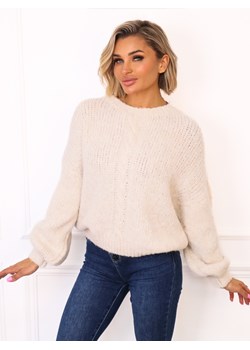SWETER OVERSIZE Z WARKOCZOWYM SPLOTEM Z PRZODU- ECRU ze sklepu olika.com.pl w kategorii Swetry damskie - zdjęcie 187389696