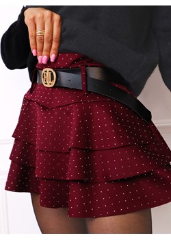 SPÓDNICZKA Z UKRYTYMI SZORTAMI ZDOBIONA CYRKONIAMI+ PASEK- BORDOWA ze sklepu olika.com.pl w kategorii Spódnice - zdjęcie 187389735