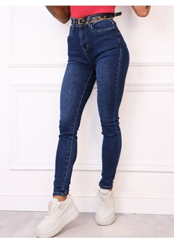 SPODNIE JEANSOWE SKINNY Z WYSOKIM STANEM PUSH UP + PASEK- GRANATOWE ze sklepu olika.com.pl w kategorii Jeansy damskie - zdjęcie 187389737