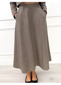 Czekoladowa Rozkloszowana Spódnica Midi w Pepitkę ze sklepu ModnaKiecka.pl w kategorii Spódnice - zdjęcie 187389789