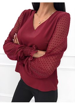 Bordowa Elegancka Bluzka z Siateczkowym Rękawem ze sklepu ModnaKiecka.pl w kategorii Bluzki damskie - zdjęcie 187389845