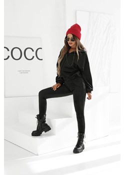 welurowy komplet dres good mood z logo bluza uni oversize z kapturem + legginsy welur polski produkt by mielczarkowski - czarny ze sklepu STYLOWO w kategorii Komplety bielizny damskiej - zdjęcie 187390125