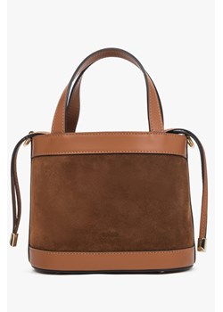 Estro: Brązowa torebka damska typu kuferek z naturalnego włoskiego weluru i skóry ze sklepu Estro w kategorii Kuferki - zdjęcie 187390416