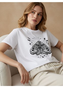 Sinsay - Bawełniana koszulka z nadrukiem - biały ze sklepu Sinsay w kategorii Bluzki damskie - zdjęcie 187390748