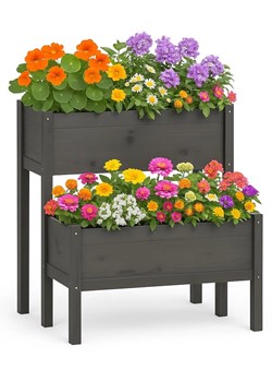 Szara podwójna donica ogrodowa E4-L98 ze sklepu Edinos.pl w kategorii Donice i kwietniki ogrodowe - zdjęcie 187390769