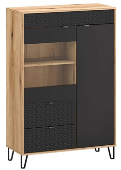 Niska witryna szklana dąb evok + czarny F4-N11 ze sklepu Edinos.pl w kategorii Regały i witryny - zdjęcie 187392239