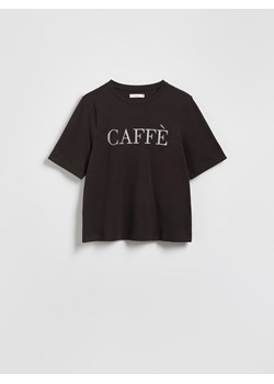 Reserved - T-shirt z haftowanym napisem - ciemnobrązowy ze sklepu Reserved w kategorii Bluzki damskie - zdjęcie 187393606