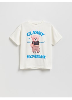 Reserved - Bawełniany t-shirt z nadrukiem - złamana biel ze sklepu Reserved w kategorii Bluzki dziewczęce - zdjęcie 187395229