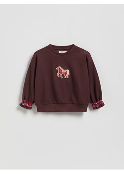 Reserved - Bawełniana bluza z nadrukiem - ciemnobrązowy ze sklepu Reserved w kategorii Bluzy dziewczęce - zdjęcie 187395349