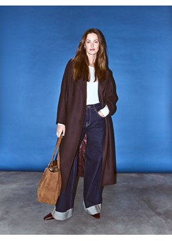 Reserved - Płaszcz z domieszką wełny - ciemnobrązowy ze sklepu Reserved w kategorii Płaszcze damskie - zdjęcie 187395968