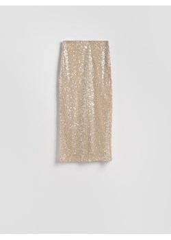 Reserved - Cekinowa spódnica midi - kremowy ze sklepu Reserved w kategorii Spódnice - zdjęcie 187396008
