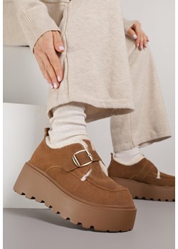Jasnobrązowe Śniegowce na Platformie z Paskiem ze Sprzączką i Futrem Unweda ze sklepu renee.pl w kategorii Śniegowce damskie - zdjęcie 187396177