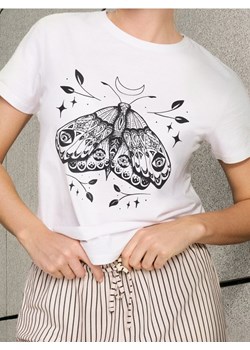 Sinsay - Bawełniana koszulka z nadrukiem - biały ze sklepu Sinsay w kategorii Bluzki damskie - zdjęcie 187396775