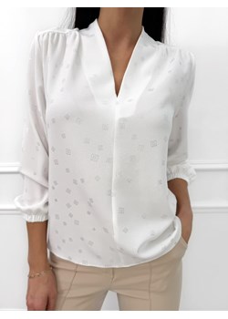 Kremowa Elegancka Bluzka ze Srebrnym Wzorem ze sklepu ModnaKiecka.pl w kategorii Bluzki damskie - zdjęcie 187470158