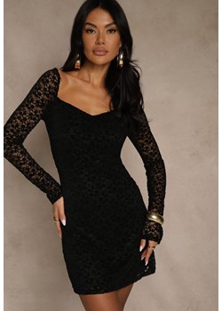Czarna Dopasowana Sukienka z Koronki z Kwadratowym Dekoltem Uwedia ze sklepu renee.pl w kategorii Sukienki - zdjęcie 187473239