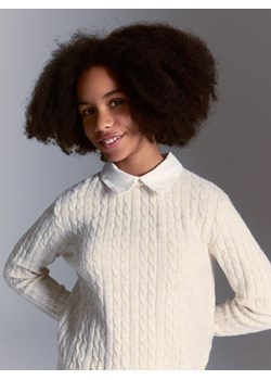 Reserved - Sweter z imitacją koszuli - kremowy ze sklepu Reserved w kategorii Swetry dziewczęce - zdjęcie 187474137