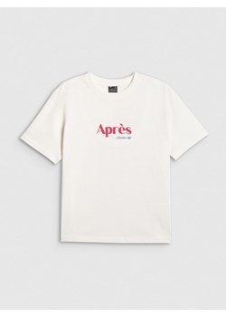 Damski t-shirt z nadrukiem 4F 4FRAW25TTSHF3410 - beżowy ze sklepu Sportstylestory.com w kategorii Bluzki damskie - zdjęcie 187475437