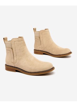 Royalfashion Beżowe damskie botki a'la sztyblety z eko-zamszu Veysi ze sklepu royalfashion.pl w kategorii Botki - zdjęcie 187476215