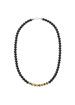 Naszyjnik męski z bursztynem i czarnym turmalinem biżuteria z naturalnych kamieni i srebrnej stali ze sklepu manoki.pl w kategorii Naszyjniki męskie - zdjęcie 187478526