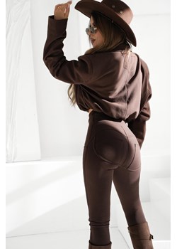 klasyczne legginsy ocieplane push up lycra mielczarkowski polski produkt  - czekolada ze sklepu STYLOWO w kategorii Spodnie damskie - zdjęcie 187478699