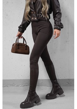 klasyczne legginsy push up lycra matowa mielczarkowski polski produkt  - czekolada ze sklepu STYLOWO w kategorii Spodnie damskie - zdjęcie 187478717
