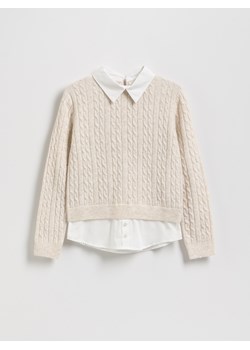 Reserved - Sweter z imitacją koszuli - kremowy ze sklepu Reserved w kategorii Swetry dziewczęce - zdjęcie 187478956