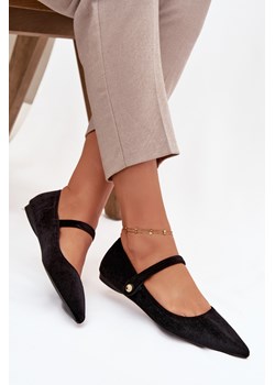Baleriny Z Paskiem I Złotym Detalem Aksamitne Czarne Gisanne ze sklepu ZAZOO w kategorii Balerinki - zdjęcie 187479509