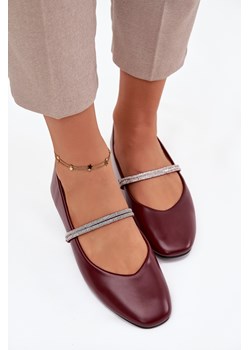 Eko Skórzane Baleriny Z Błyszczącymi Paseczkami Bordowe Ilirene ze sklepu ZAZOO w kategorii Balerinki - zdjęcie 187479558