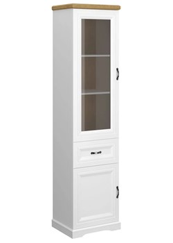 Wysoka klasyczna witryna szklana biały + dąb harbor K8-P23 ze sklepu Edinos.pl w kategorii Regały i witryny - zdjęcie 187480347