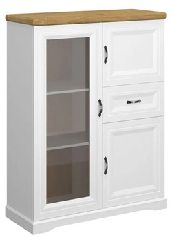 Niska witryna do salonu, jadalni biały + dąb harbor E2-R89 ze sklepu Edinos.pl w kategorii Regały i witryny - zdjęcie 187480356