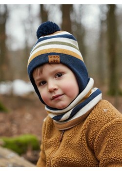 Sinsay - Zestaw: Czapka z kominem w paski - granatowy ze sklepu Sinsay w kategorii Czapki dziecięce - zdjęcie 187482547
