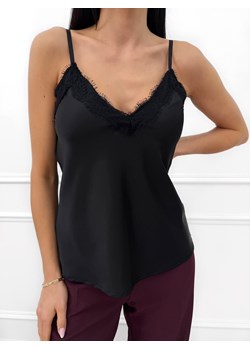 Czarny Satynowy Top z Koronką ze sklepu ModnaKiecka.pl w kategorii Bluzki damskie - zdjęcie 187482676