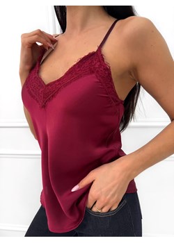 Bordowy Satynowy Top z Koronką ze sklepu ModnaKiecka.pl w kategorii Bluzki damskie - zdjęcie 187482687