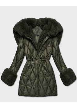 Kurtka z futrzanym kapturem tworzącym kołnierz khaki (T3-2635#-22) ze sklepu goodlookin.pl w kategorii Kurtki damskie - zdjęcie 187483615