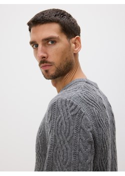 Reserved - Wełniany sweter z warkoczowym splotem - ciemnoszary ze sklepu Reserved w kategorii Swetry męskie - zdjęcie 187483679
