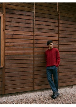 Reserved - Wełniany sweter z warkoczowym splotem - czerwony ze sklepu Reserved w kategorii Swetry męskie - zdjęcie 187483769