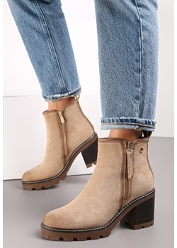 Beżowe Botki na Słupku Boho z Suwakiem Sirdre ze sklepu born2be.pl w kategorii Botki - zdjęcie 187484397