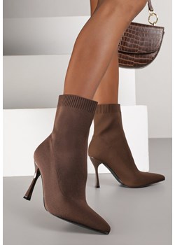 Brązowe Botki Vices na Szpilce ze Skarpetową Cholewką Nalumela ze sklepu born2be.pl w kategorii Botki - zdjęcie 187484419