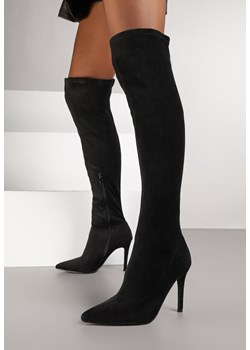 Czarne Marszczone Kozaki Vices z Imitacji Zamszu na Szpilce z Noskiem w Szpic Caldissa ze sklepu born2be.pl w kategorii Kozaki damskie - zdjęcie 187484426
