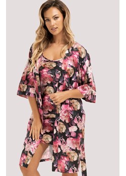 Unikat szlafrok damski w kwiatowy wzór Telma, Kolor czarno-różowy, Rozmiar S, Unikat ze sklepu Intymna w kategorii Szlafroki damskie - zdjęcie 187485786