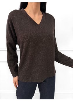 Czekoladowa Sweterkowa Bluzka z Połyskującą Nitką ze sklepu ModnaKiecka.pl w kategorii Swetry damskie - zdjęcie 187486288