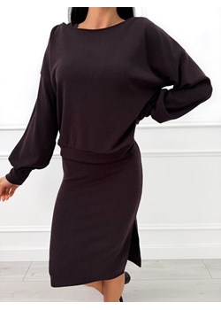 Ciemnobrązowy Sweterkowy Komplet Bluza + Sukienka ze sklepu ModnaKiecka.pl w kategorii Sukienki - zdjęcie 187486296