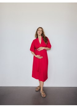Reserved - Sukienka midi z bawełnianego muślinu - czerwony ze sklepu Reserved w kategorii Sukienki - zdjęcie 187486376