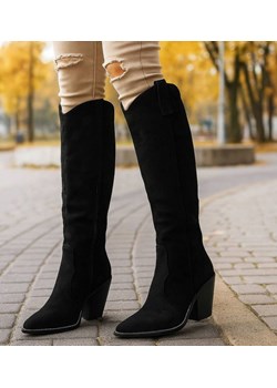 Czarne ocieplane kozaki damskie kowbojki /D8-1 18432 T585/ ze sklepu Pantofelek24.pl w kategorii Kozaki damskie - zdjęcie 187487648