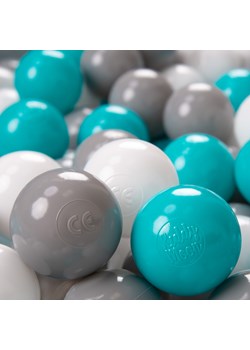 KiddyMoon Plastikowe piłeczki 6cm Zabawka zestaw kulek, szary-biały-turkus ze sklepu kontri.pl w kategorii Zabawki - zdjęcie 187489596