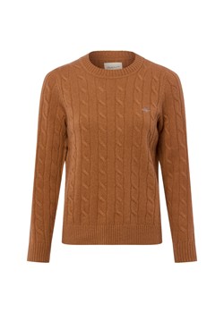 Gant Damski sweter z dzianiny z wełny jagnięcej Kobiety Wełna koniakowy jednolity ze sklepu vangraaf w kategorii Swetry damskie - zdjęcie 187491656